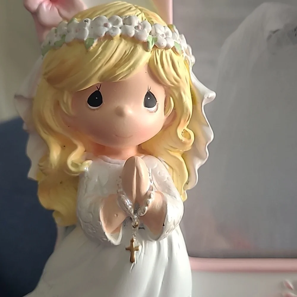 Precious Monents My First Communion Photo Frame Trimmed W Pink Flowers 4x6 Frame - Picture 4 of 6